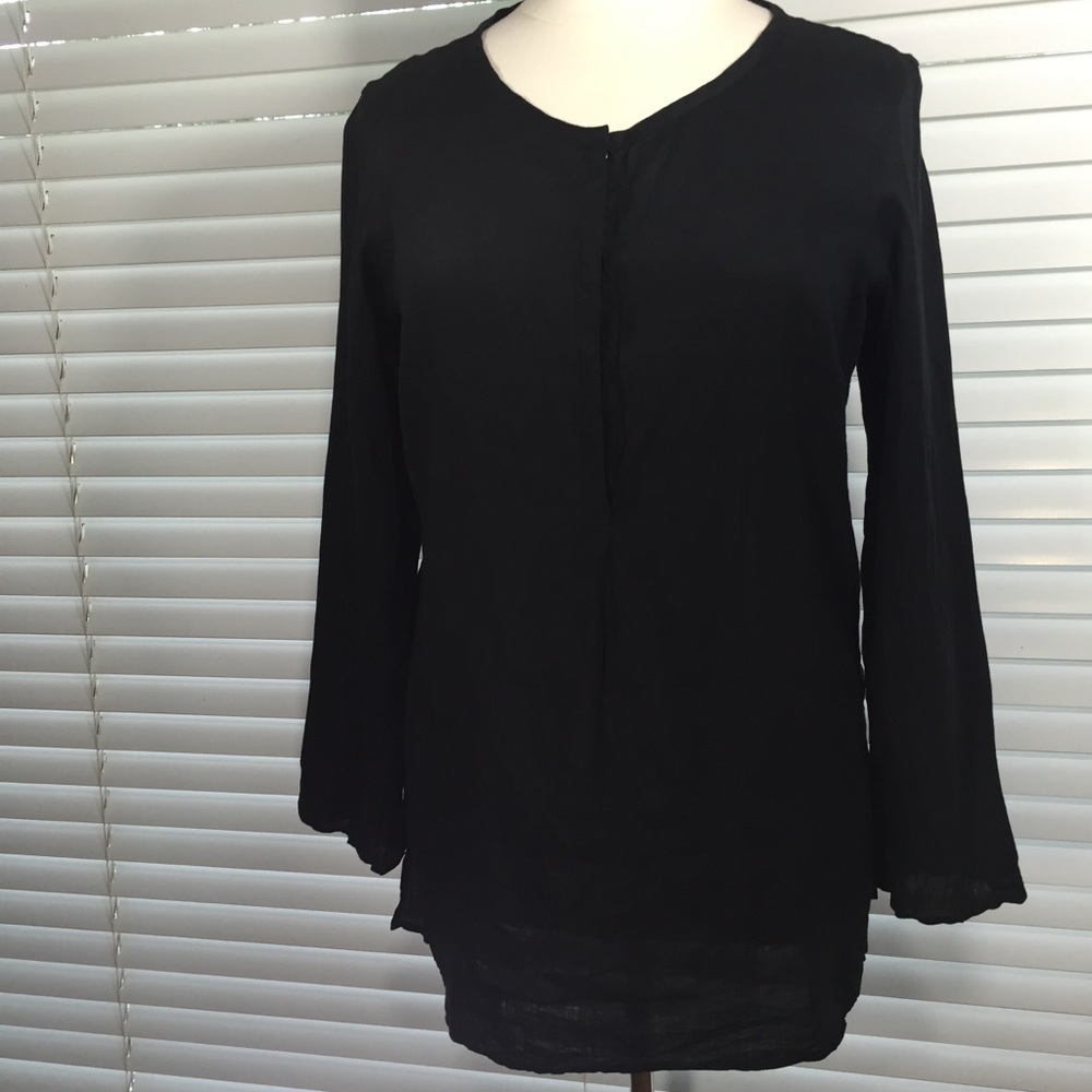 Talbots Black Linen Tunic Top Size Large